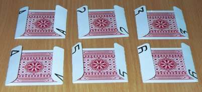 Here are the six cards after the creases have been made and the cards have been separated